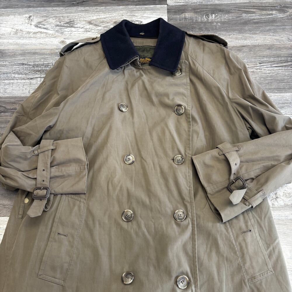 Brooks Brothers Green Mens Large Removable Collar Double Breasted Trench Coat